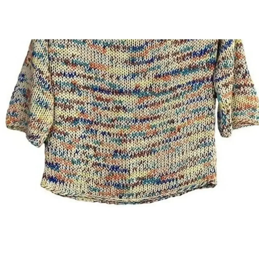 Zara Chunky Knit Relaxed Sweater 3/4 Sleeve Scoop Back S Multicolorfull Cream
